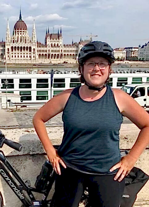 Photo of Kathy in a bike helmet